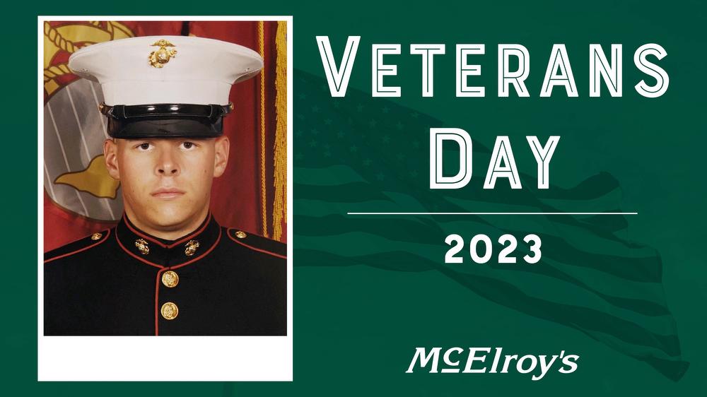 Cpl. Nick Newsom, seen in uniform early in his Marine Corps career, is now a McElroy’s commercial HVAC service technician.