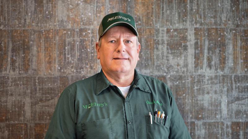 Chuck Buss, McElroy's commercial HVAC service technician, 25th anniversary portrait, August 5, 2021.