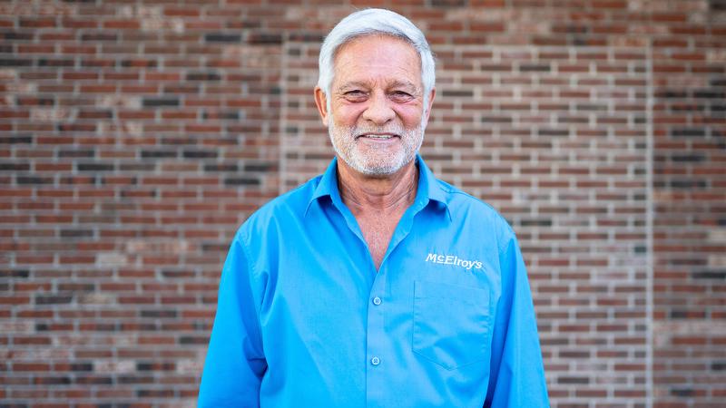 Rendy Habiger, McElroy’s plumbing service salesman, 35th anniversary portrait, Jan. 19, 2022.