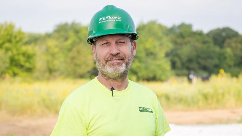 Shane Hillebert, McElroy’s commercial construction pipefitter, celebrates his 10th McElroy’s anniversary, August 21, 2023.