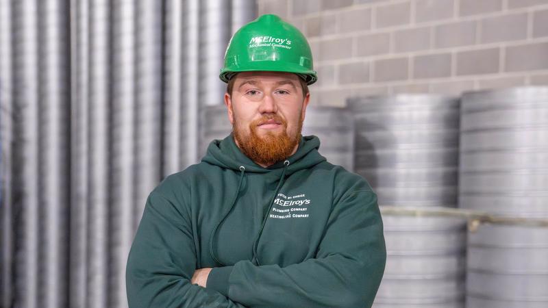 Tanner Darveaux, McElroy’s commercial construction sheet-metal foreman, celebrates 10 years with McElroy’s on January 28, 2024.