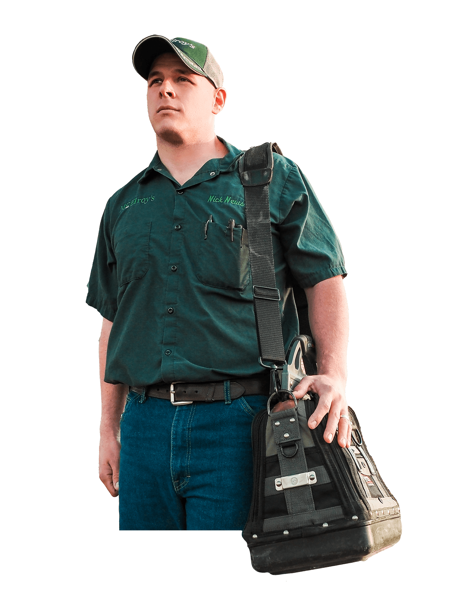 Photo of McElroy's Worker carrying Tool bag