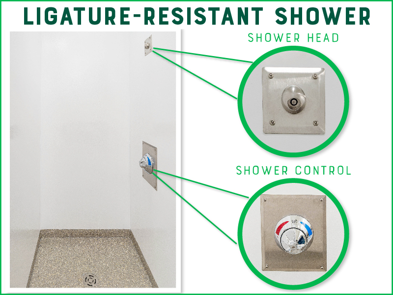 Specialized “ligature-resistant” shower fixtures are designed to reduce self-harm in behavioral healthcare settings.