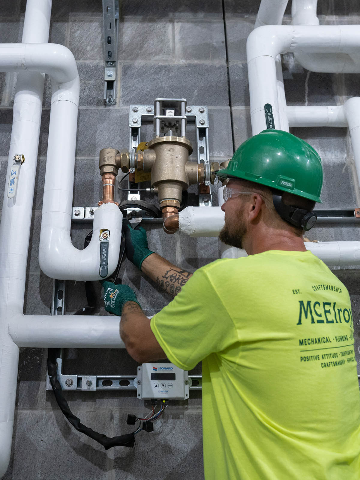 David Dwyer, McElroy’s plumbing/pipefitting foreman, leads construction of complex piping systems.