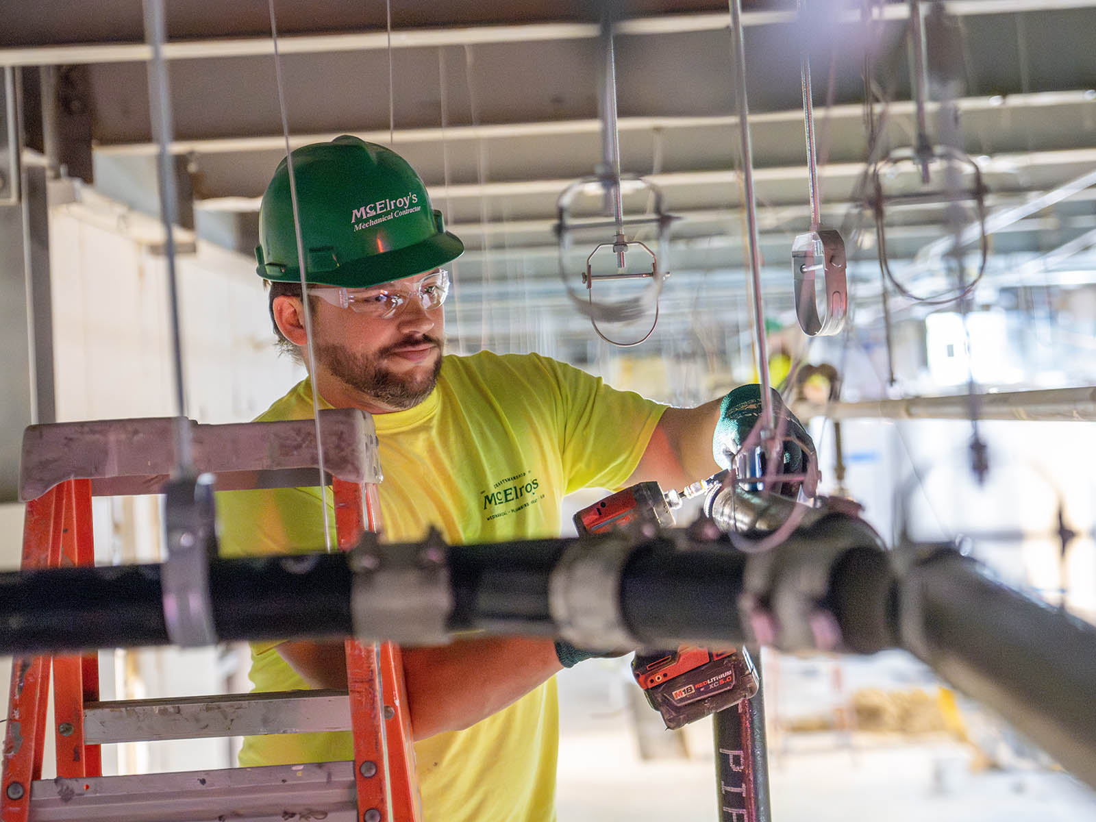 Chad Brucken, McElroy’s plumbing/pipefitting foreman, is especially trusted to lead construction of medical facility piping.