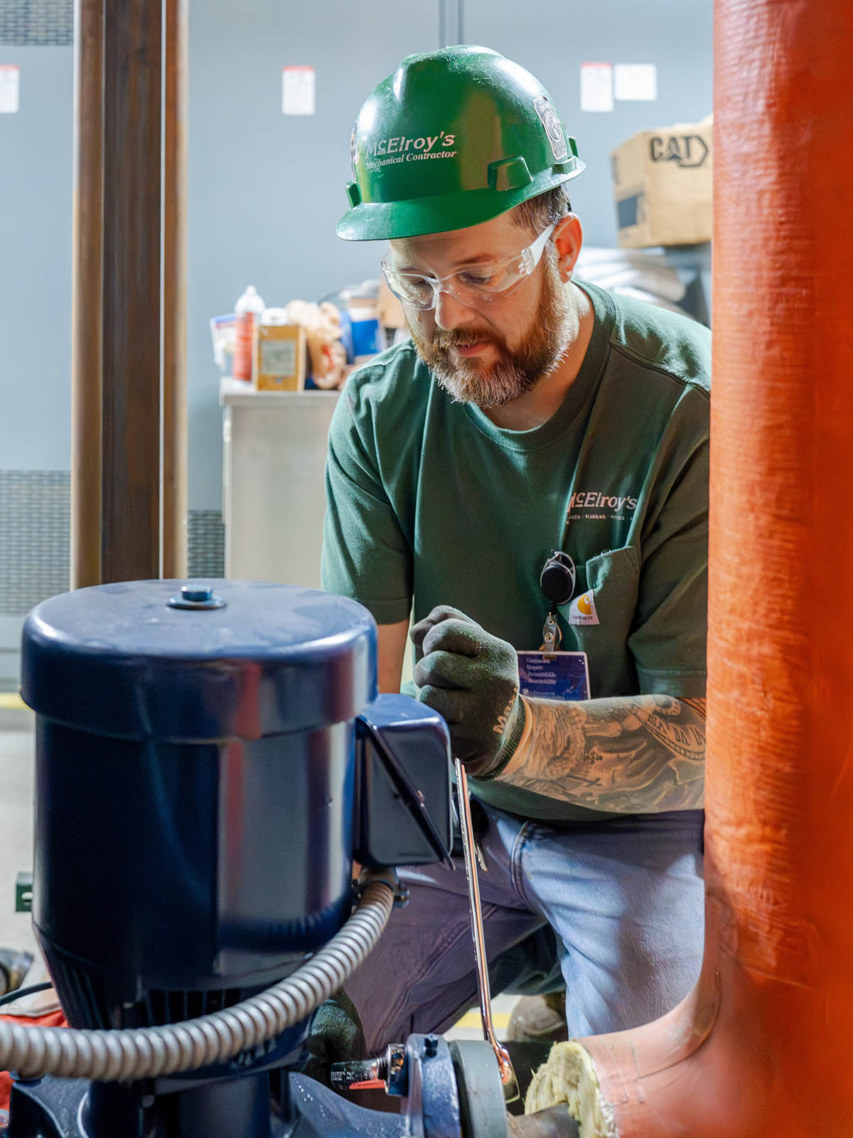 McElroy’s commercial construction pipefitter, Mat Herl, works at the University of Kansas Health System St. Francis Campus, in Topeka.