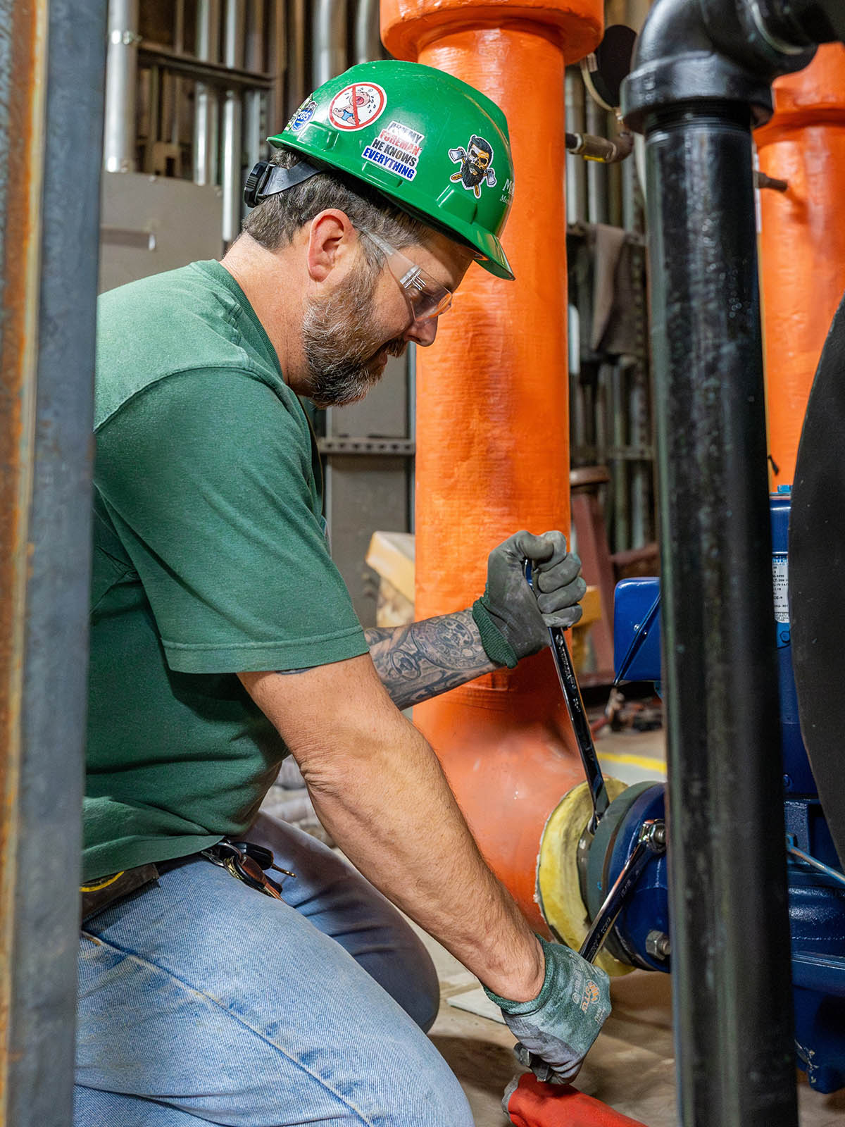 McElroy’s commercial construction pipefitter, Mat Herl, works at the University of Kansas Health System St. Francis Campus, in Topeka.