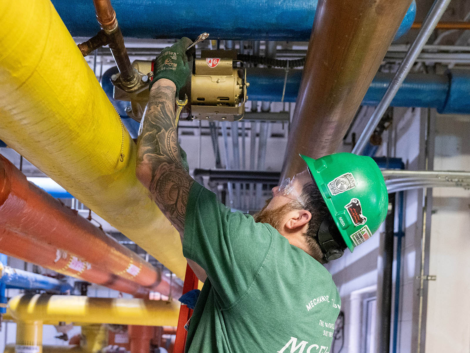 McElroy’s commercial construction pipefitter, Mat Herl, works at the University of Kansas Health System St. Francis Campus, in Topeka.