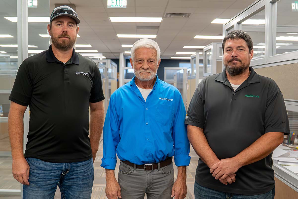 Craig Tenbrink, McElroy’s plumbing service consultant, Rendy Habiger and Luke Dumler, McElroy’s plumbing service manager.