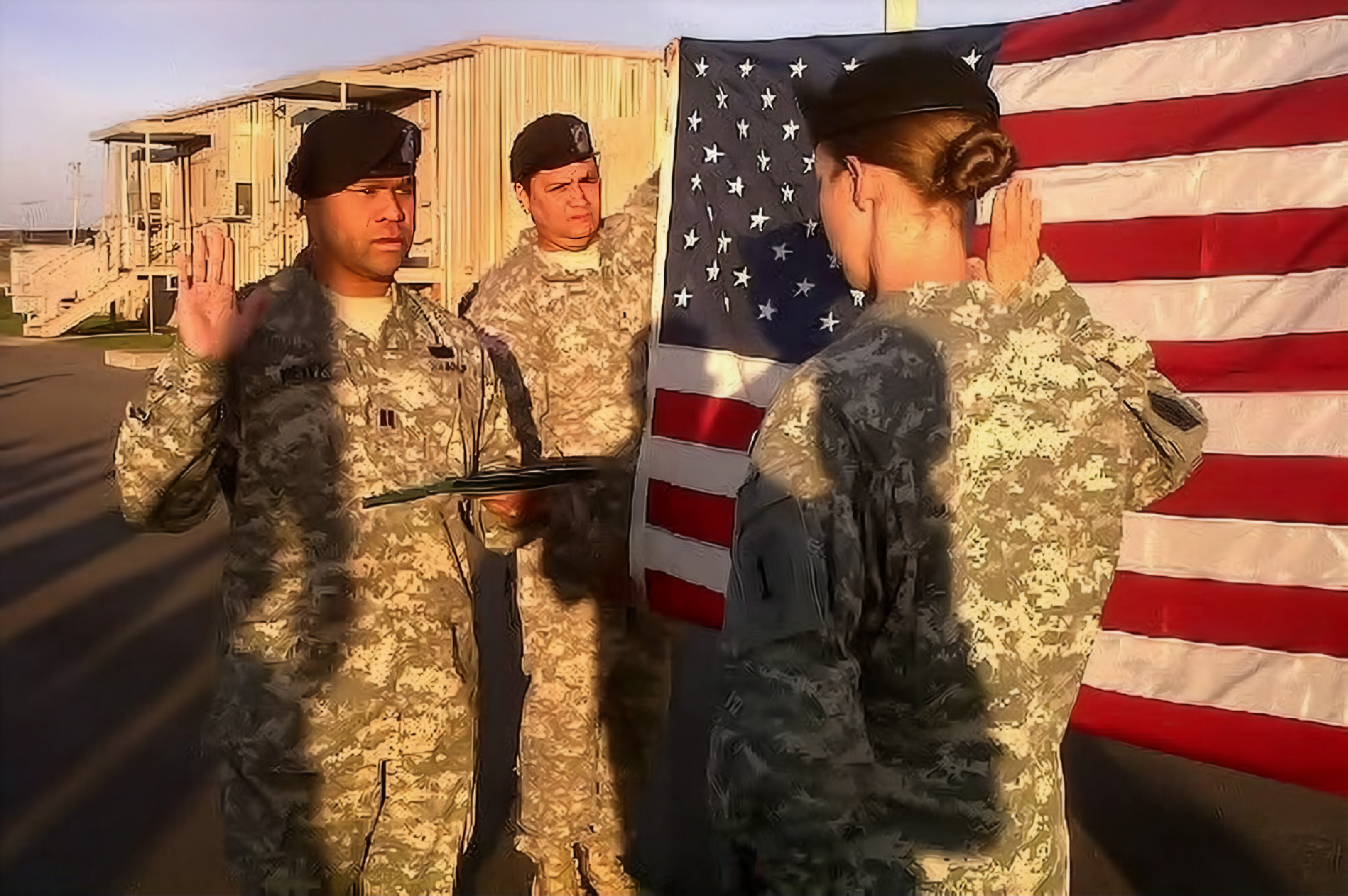 U.S. Army Specialist Niki Thompson, during her reenlistment ceremony at Fort Riley, in Kansas.