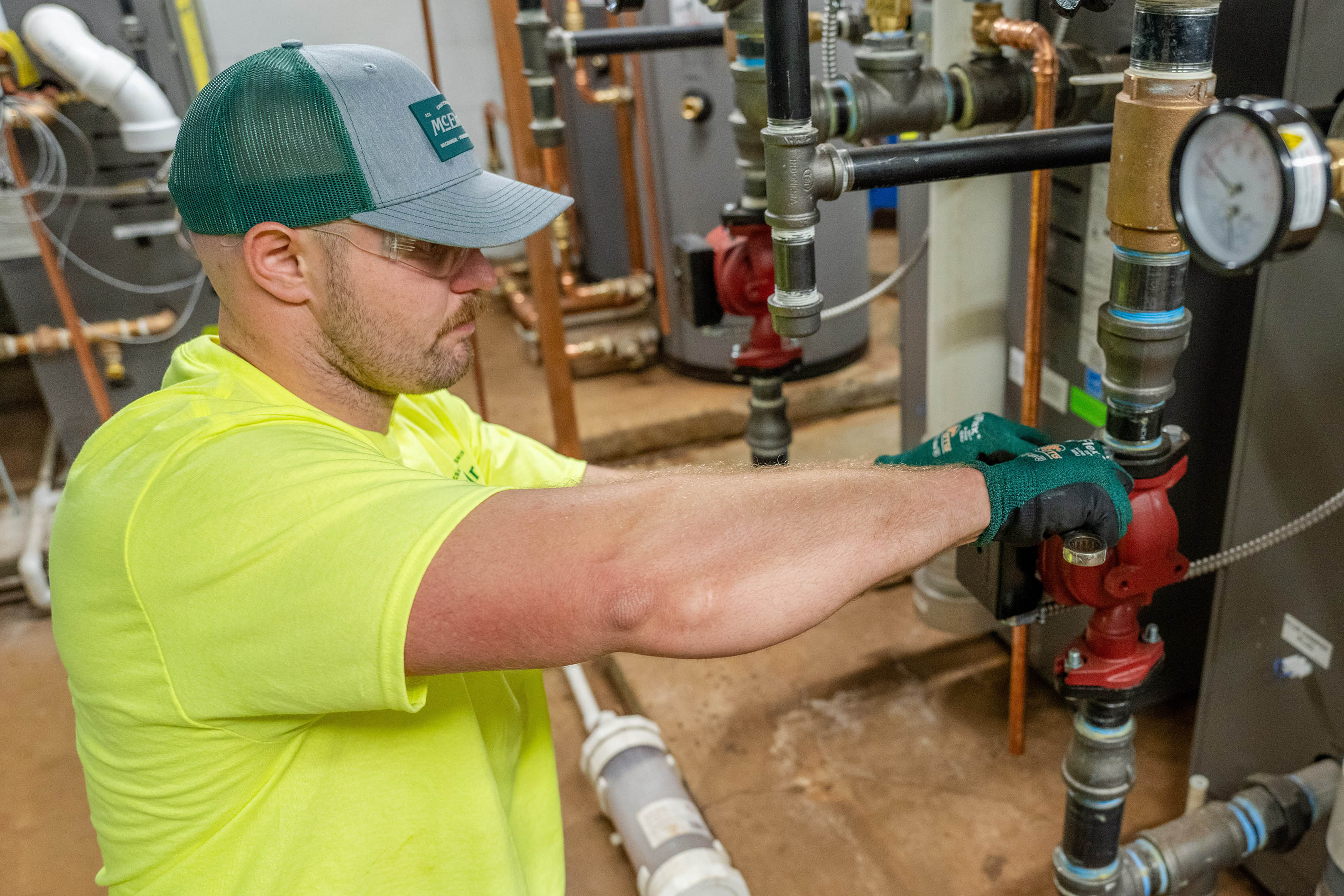 McElroy’s commercial HVAC service tech, Trevor Boudeman, services, repairs and updates commercial HVAC systems.